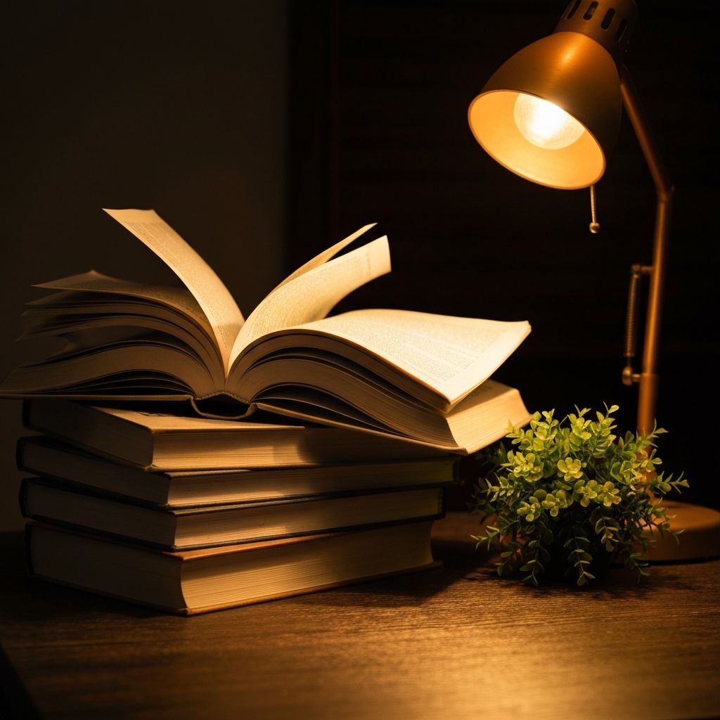 Sklop knjig in revij na pisalni mizi